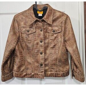 Ruby Rd Brown Long Sleeve Button Up Snakeskin Jacket Women’s Petites Size 4P
